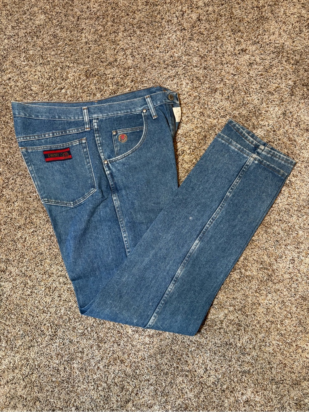 E188 Vintage Twenty X Men's Blue Denim Jeans with Subtle Embroidery, 33 x 34